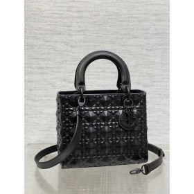Dior Lady Diamond prism matte black handbag(24CM)
